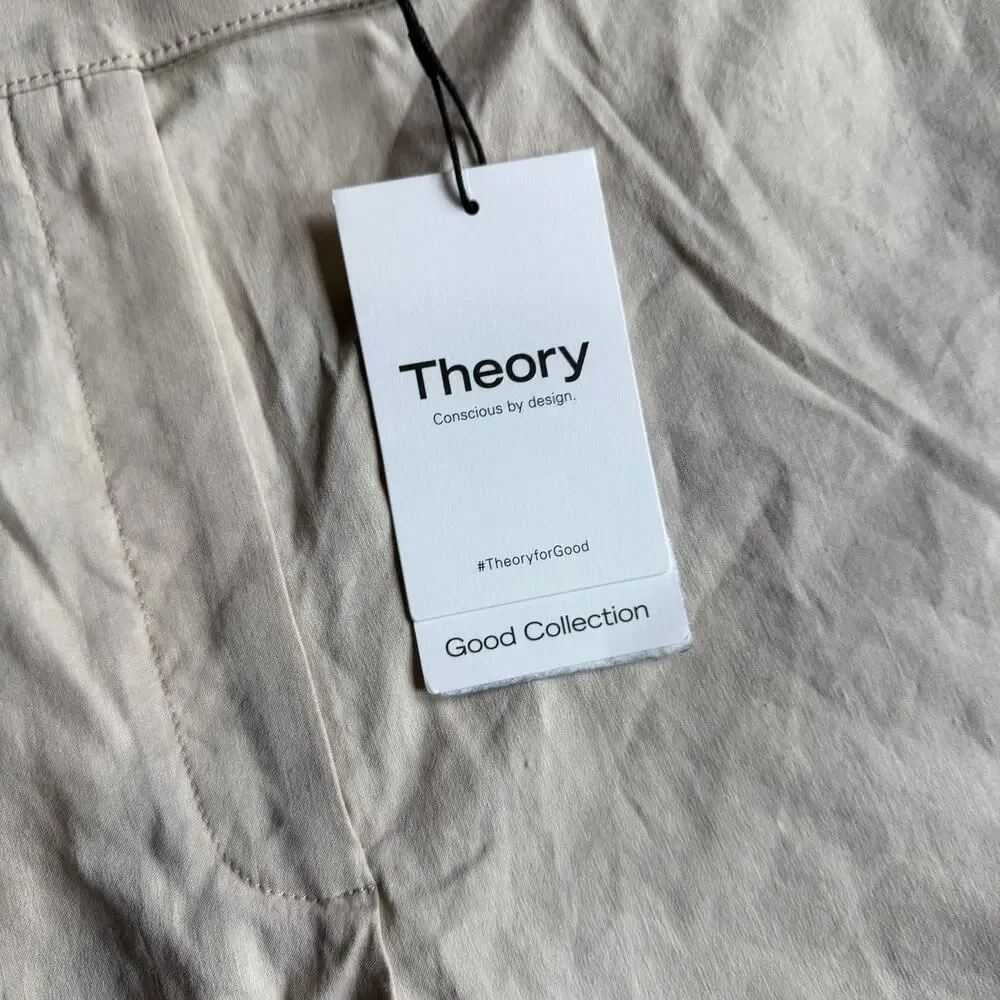 Theory Straight Leg Tab Linen Blend Shorts Size 14